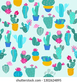print seamless pattern cactus vector illustration