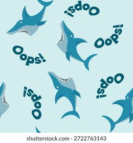 Print Seamless pattern with cartoon shark for boy on vector. Vector illustration