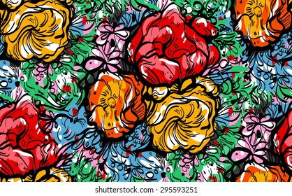motivos impresos/sin fisuras con ilustración de flores ramo/ coloridas/ peony/ buttercup/ adormidera/ vectorial
