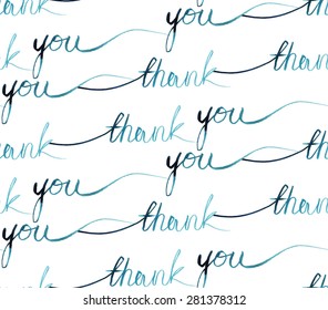 print/ seamless pattern with words thank you/ blue watercolor words line on a white background/ vector illustration