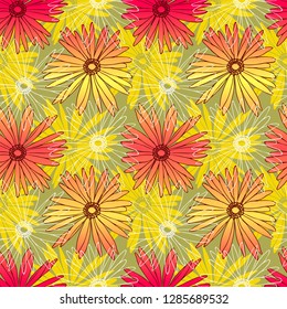 Print. Seamless texture . For vintage layout design, holiday background invitation or web template.Orange flowers.Multi-layered seamless pattern.EPS format.Background for cloth, fabric, textile.