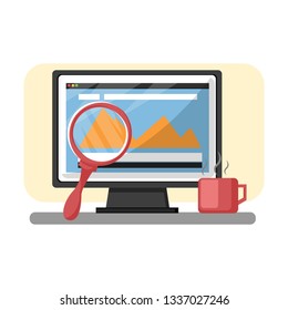Print search tool on descktop growth chart on white background vector illustration