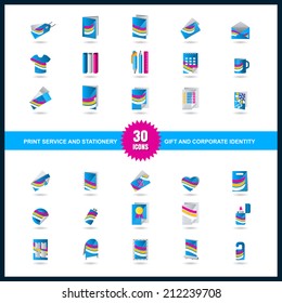 Print service, copy center vector isolated icons set. Stationery, Gift and Corporate identity. svg