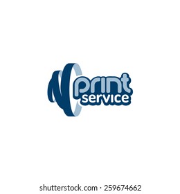 Print service logo. Drum roll ribbons 3d sign with text.