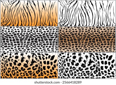 Print set animal pattern texture giraffe cow leopard tiger stripe orange white black jungle safari