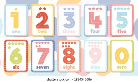 Print set of colourful educational flashcards for numbers 1-9 and 0.