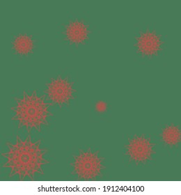 Print Sharp Holiday Bright Stars Sky Background. Winter Red Ornamental Snowflakes Wallpaper. Green Chaotic New Year Emerald Mandala Background. Night Dark Christmas Color Santa Pattern.