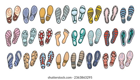 Print of shoe vector color set icon.Vector illustration print of sole shoe on white background . Isolated set icon footprint foot.