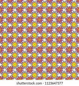 Print for silk, calico and home textiles. Vector vintage natural pattern. Design for cloth, wallpaper, gift wrapping. Seamless background with cute simple flowers in gray, orange and white colors.