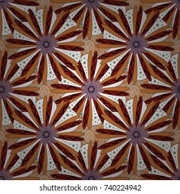 Print for silk, calico and home textiles. Design for cloth, wallpaper, gift wrapping. Vector vintage natural pattern. Seamless background with cute simple flowers in white, red and orange colors.
