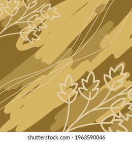 Print Silk scarf with leaves and brown cream pastel abstract background Fashionable template for design