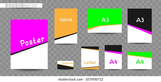 Print sizes advertisement template set. Corporate design tabloid, poster, letter, A3 A4 paper sheet
