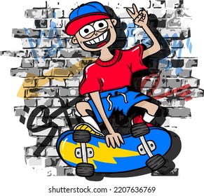 Print with skater. Print for card, wallpaper, stationery, poster, t-shirt, Web and other design.