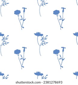print from sketches of marigolds, seamless pattern for textiles and interior. vector pattern of flowers and leaves
