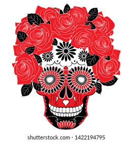 print with a skull with make-up, a symbol of the traditional Mexican holiday Day of the dead and the Day of angels