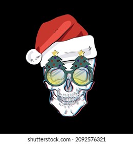 
Print with a skull in a Santa hat.