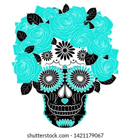 print with a skull, a symbol of the traditional Mexican holiday Day of the dead and the Day of angels