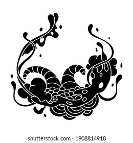 Print with slime and tentacles. Urban black abstract cartoon illustration.