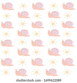 Сute print, snail, sun. Vector graphics.