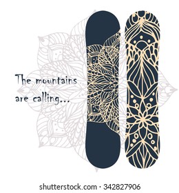 Print for snowboard with flower mandala