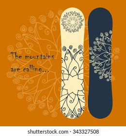 Print for snowboard with flower mandala