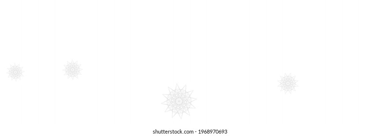 Print Snowflakes Christmas Holiday Snow Pattern. Ornamental Santa Silver New Year Mandala Background. Stars White Frost Monochrome Winter Sky Background. Ice Horizontal Chaotic Grey Wallpaper.