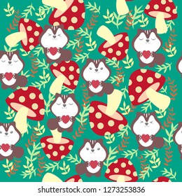 print squirrel mushroom vector illustration seamless pattern