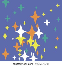 Print Stars Chaotic Pastel Christmas Pattern. Green Yellow Cozy Night Purple Composition. New Year Mystery Luxury Holiday Magic Violet Illustration. Sky Orange Winter White Colorful Background.