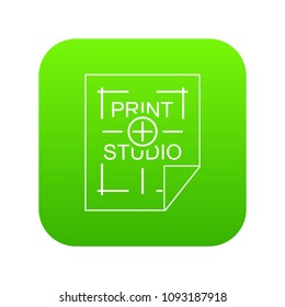 Print studio icon green vector isolated on white background