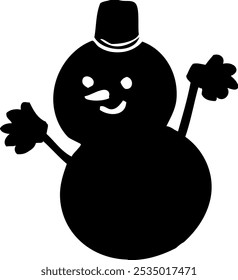 Print style vector illustration of a snowman
