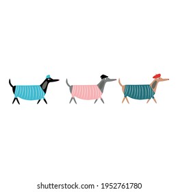 Print from Stylish Dachshund Dog Friends. Vector illustration on white background. 