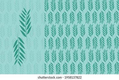 Print: stylized dark green leaves with light green background