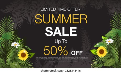 Print Summer sale discount Banner black background