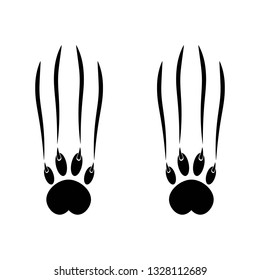Print, symbol, sign, icon. Animal paws with claws and scratches in black on white background.