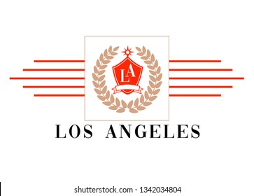 Print for t shirt design with emblem and Los Angeles city name.