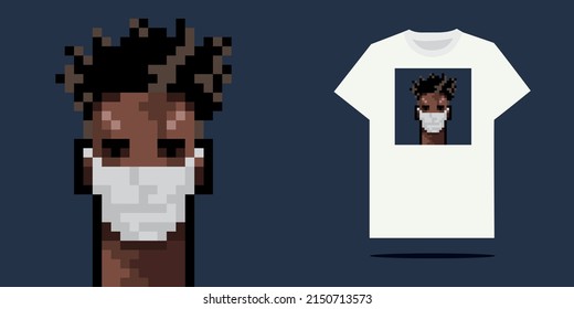 Print template for unisex white t-shirt with short sleeve pixelart. front view. Vector template.