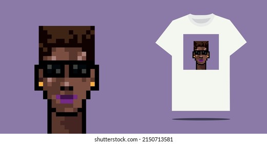 Print template for unisex white t-shirt with short sleeve pixelart. front view. Vector template.