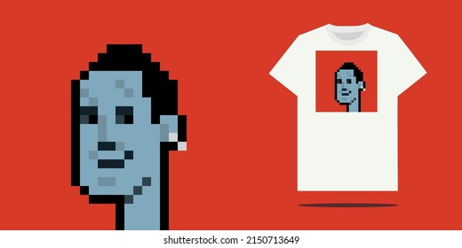 Print template for unisex white t-shirt with short sleeve pixelart. front view. Vector template.