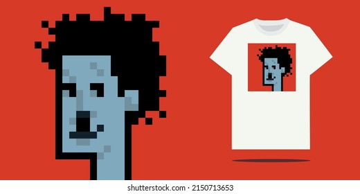 Print template for unisex white t-shirt with short sleeve pixelart. front view. Vector template.