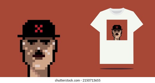 Print template for unisex white t-shirt with short sleeve pixelart. front view. Vector template.