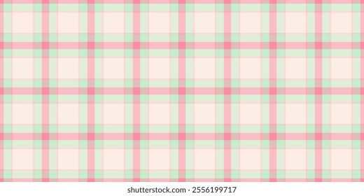 Print texture background fabric, horizontal check plaid tartan. Cotton vector pattern seamless textile in light and pink colors palette.