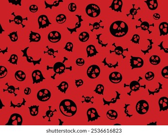 print texture halloween red and black repeats seamless skull ghost bat pumpkin. EPS