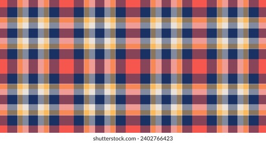 Imprima textura sin costuras, famoso fondo de comprobación textil. Vector de patrones de tela tartán de noviembre en color rojo y naranja.