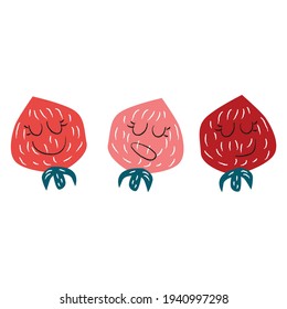 Print of Three funny strawberries. Vector illustration on white background. 