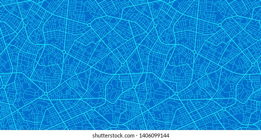 Print With Town Topography. Abstract Blue City Map. City Residential District Scheme. City District Seamless Texture