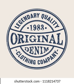 Print for t-shirt or apparel. Vector graphic with traditional denim theme and typography. 
