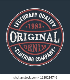 Print for t-shirt or apparel. Vector graphic with traditional denim theme and typography. 
