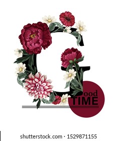 Print for t-shirt with flowers and slogan. Vector.