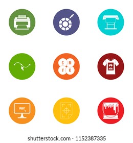 Print tshirt icons set. Flat set of 9 print tshirt vector icons for web isolated on white background