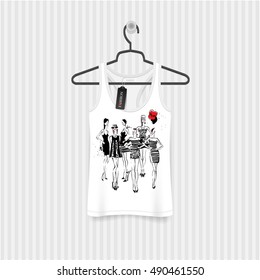 Print for T-shirt. Model Girls hand drawing - fashion illustration